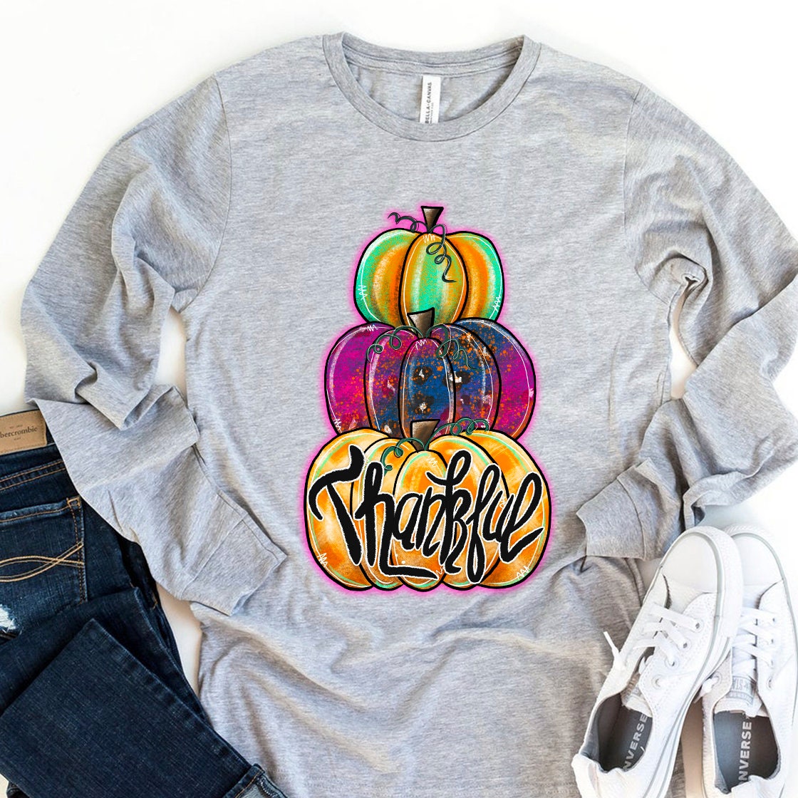 Thankful watercolor pumpkin sublimation design