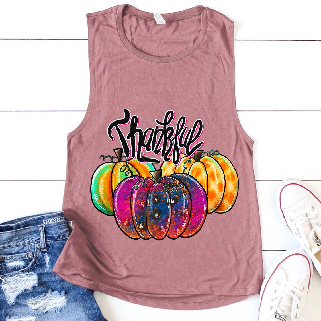 Thankful watercolor pumpkin sublimation design