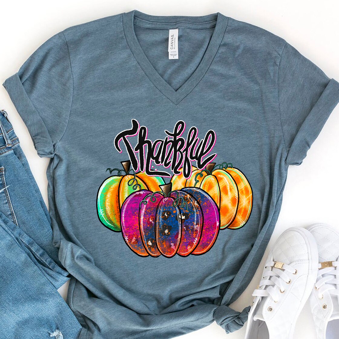 Thankful watercolor pumpkin sublimation design