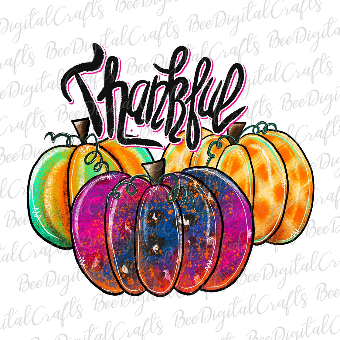 Thankful watercolor pumpkin sublimation design