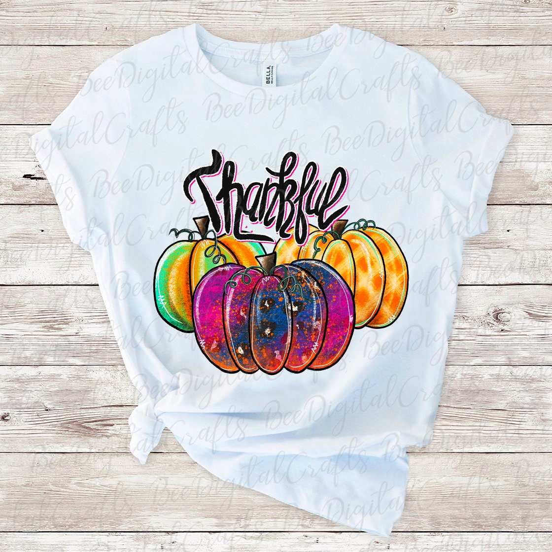 Thankful watercolor pumpkin sublimation design