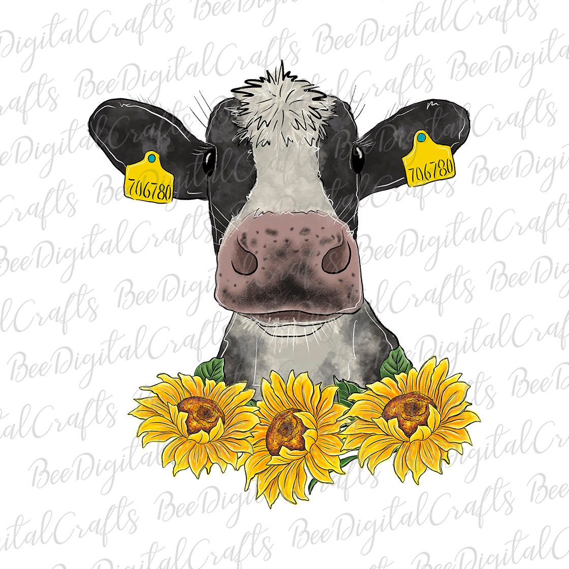 Cow with sunflower sublimation design