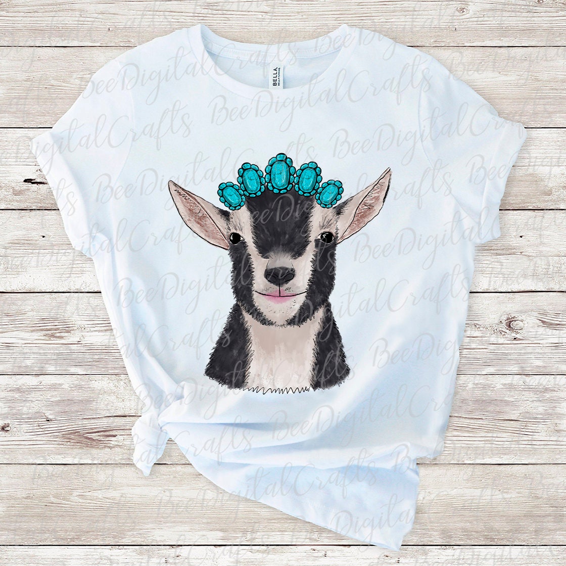 Goat with turquoise sublimation design