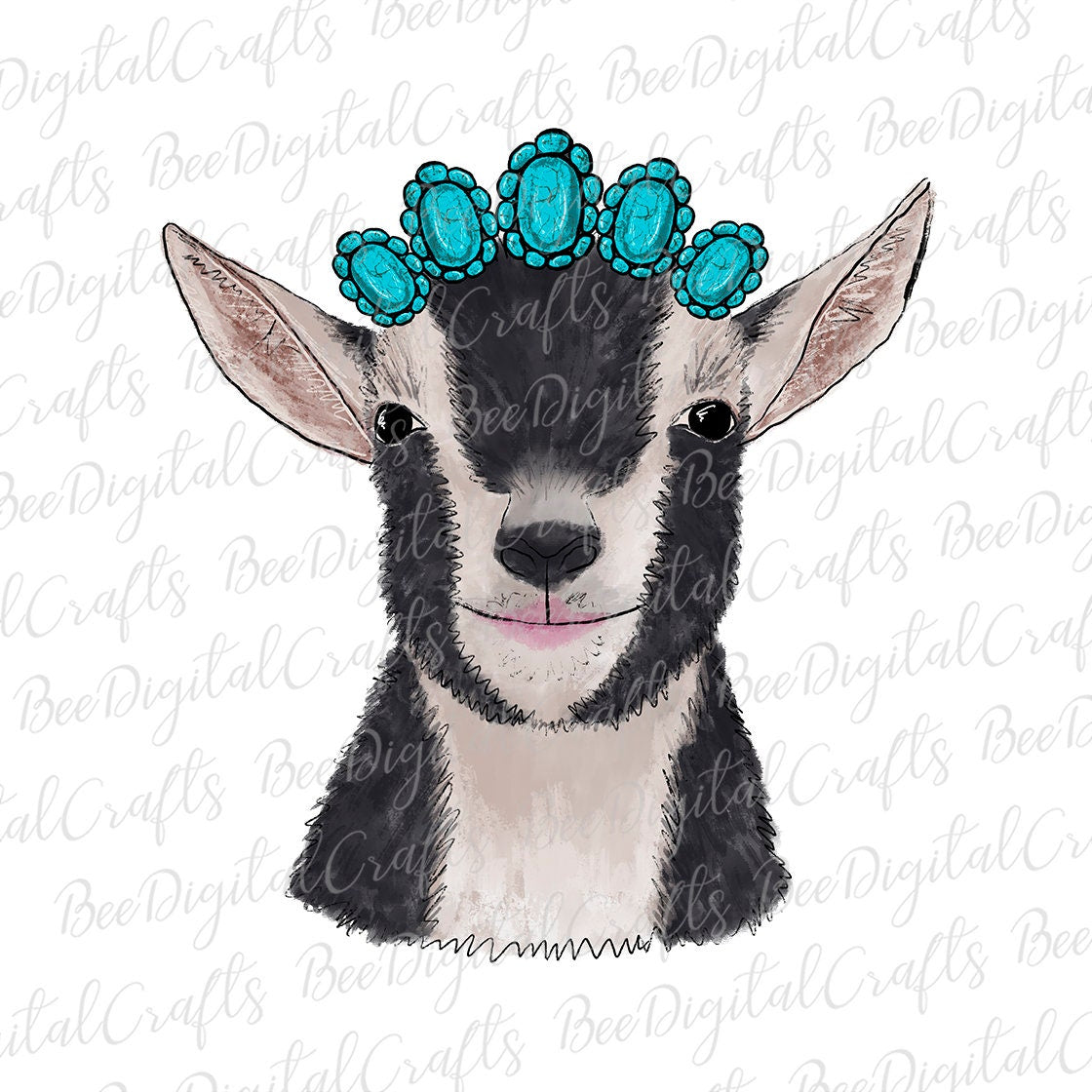 Goat with turquoise sublimation design