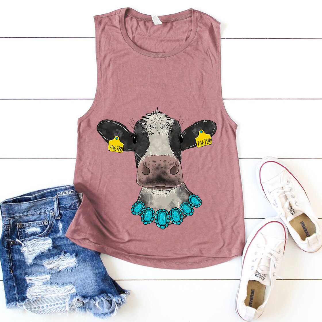 Cow with turquoise gem sublimation design