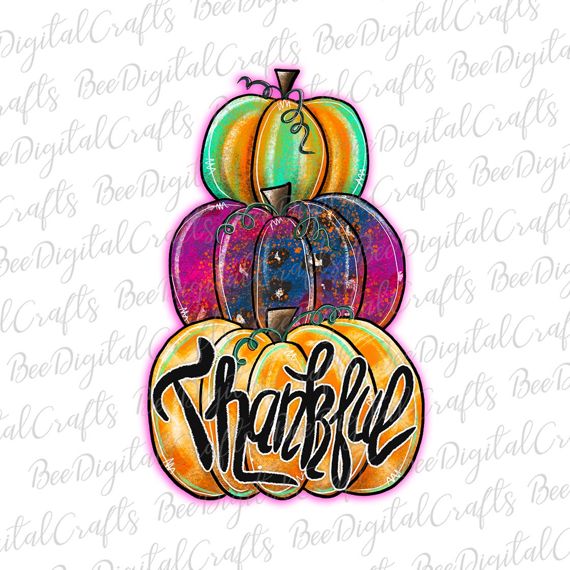 Thankful watercolor pumpkin sublimation design