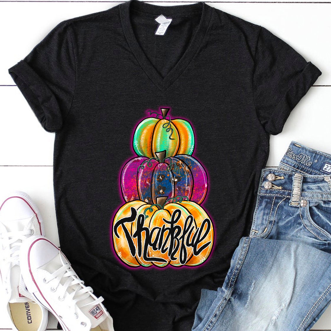 Thankful watercolor pumpkin sublimation design