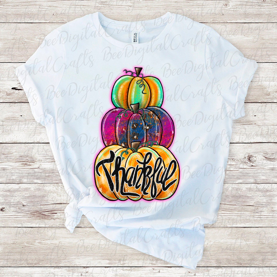 Thankful watercolor pumpkin sublimation design