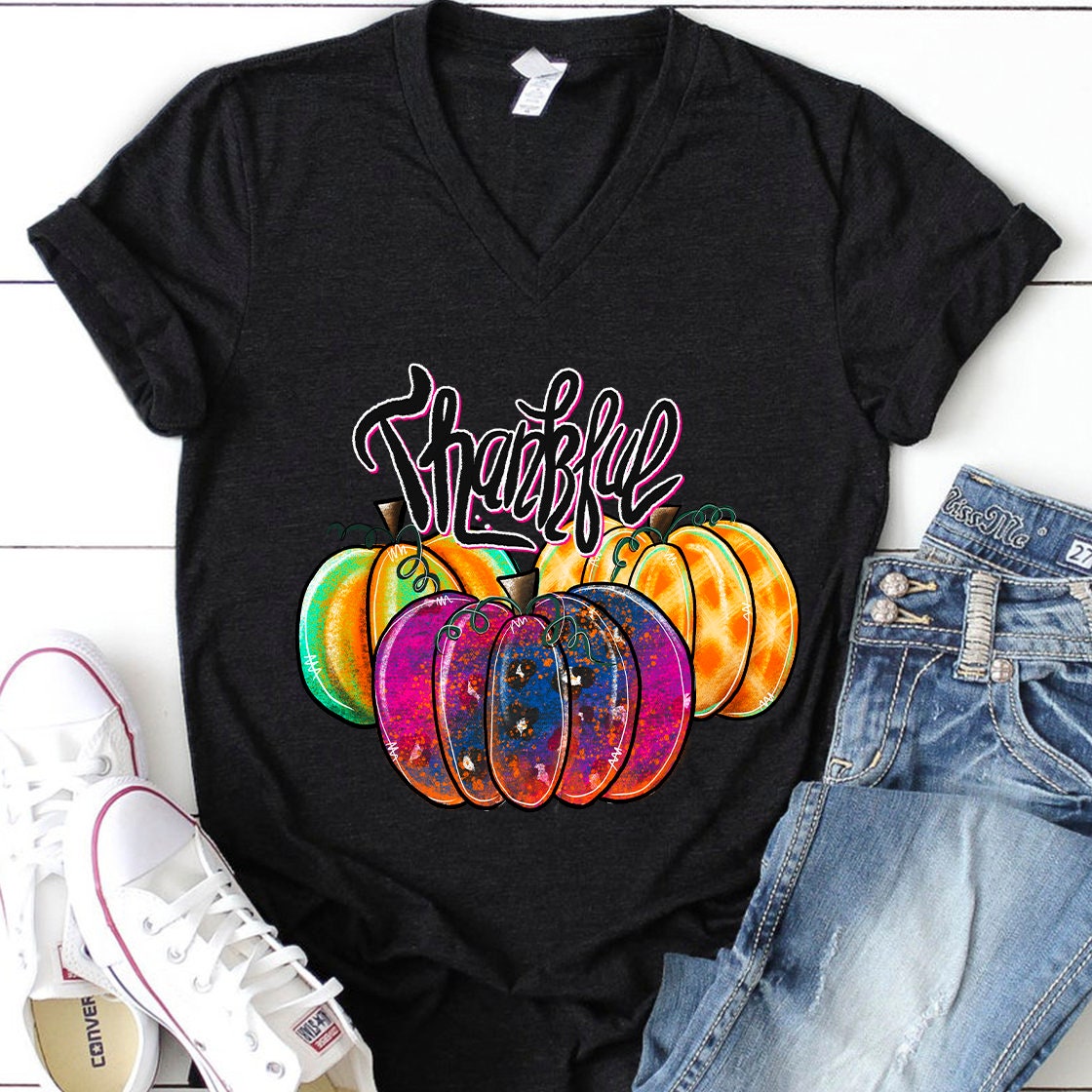 Thankful watercolor pumpkin sublimation design