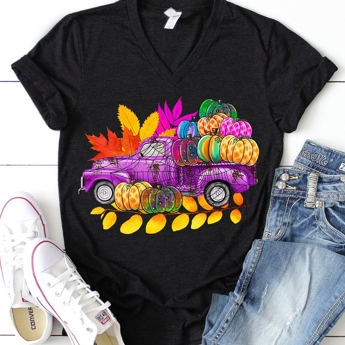 Watercolor pumpkin truck sublimation design