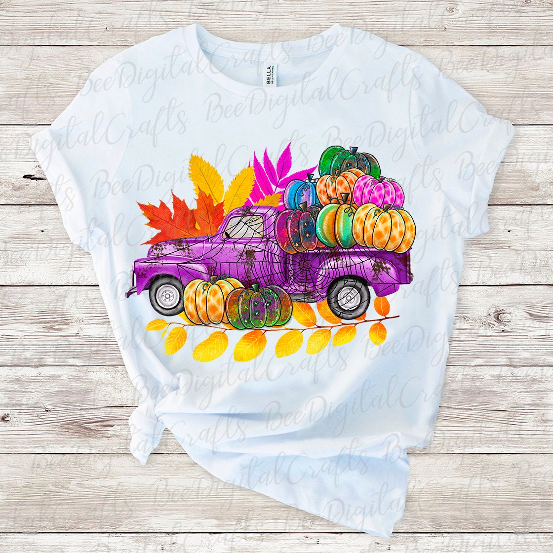 Watercolor pumpkin truck sublimation design