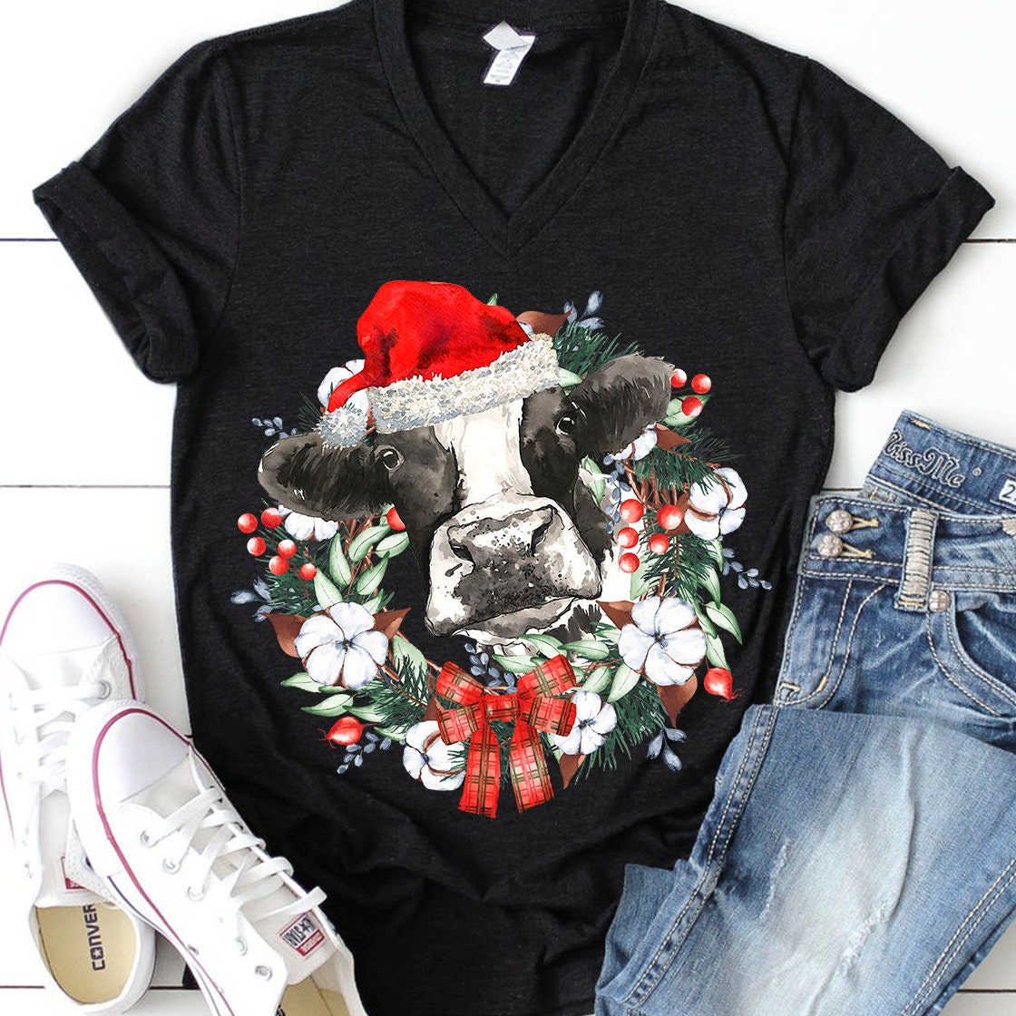 Christmas cow with wreath sublimation design