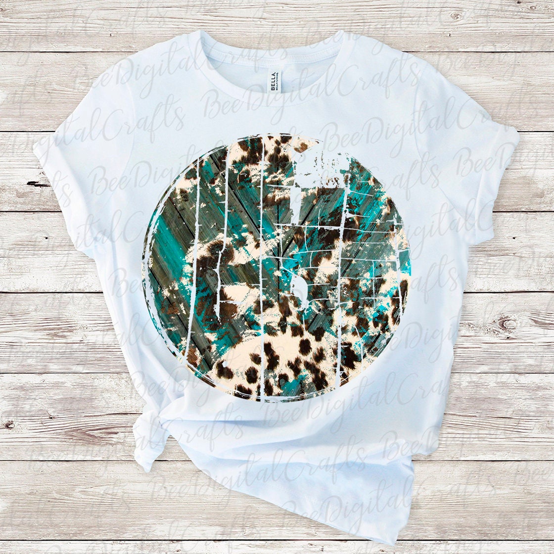 Cowhide and teal wood background sublimation design