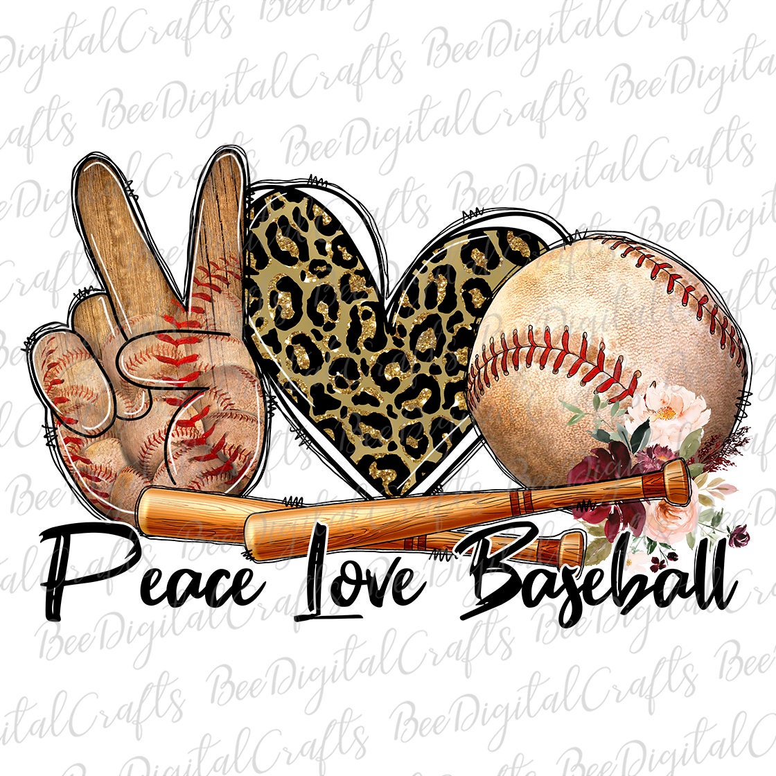 Peace love baseball sublimation design