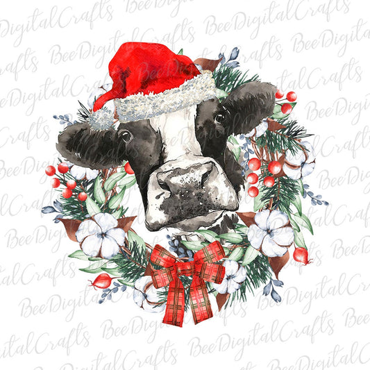 Christmas cow with wreath sublimation design