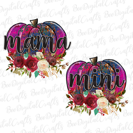 Mama and mini pumpkin flower sublimation design