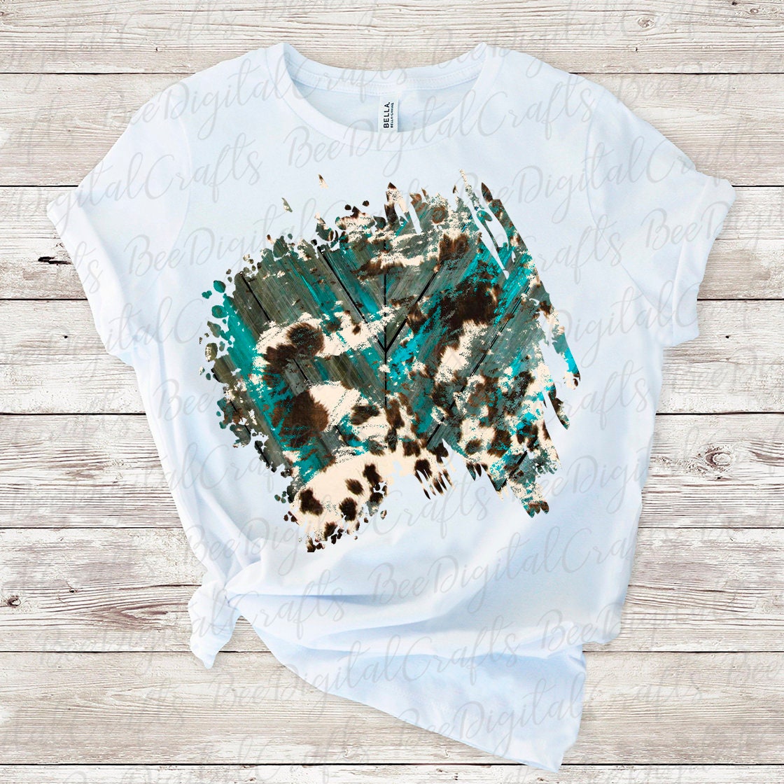 Cowhide and teal wood background sublimation design