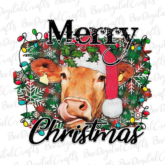 Merry Christmas cow sublimation design