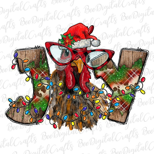 Joy chicken with glasses and Santa hat sublimation design