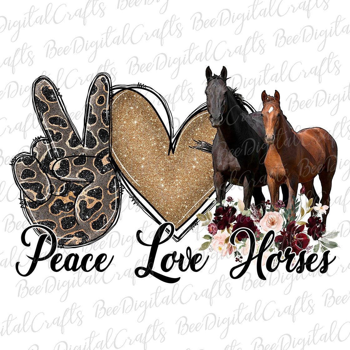 Peace love horses sublimation design