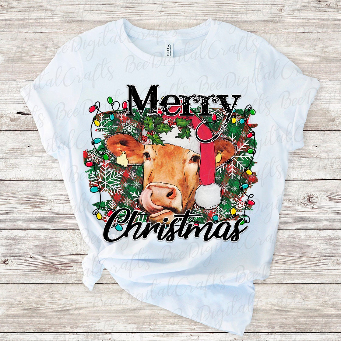 Merry Christmas cow sublimation design