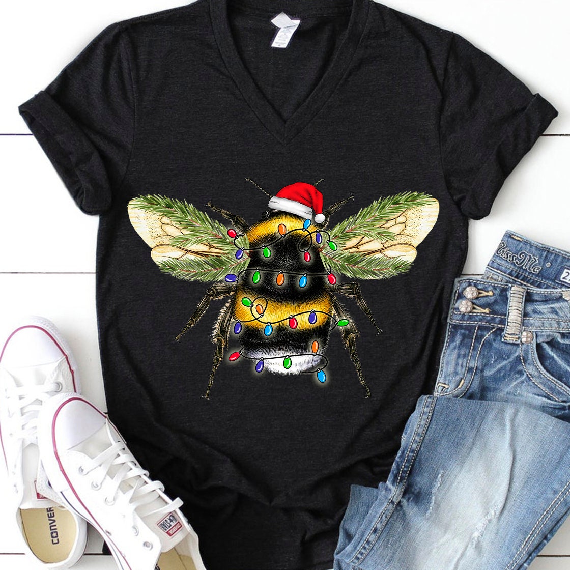 Christmas bee with Santa hat sublimation design