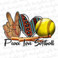 Peace love softball sublimation design