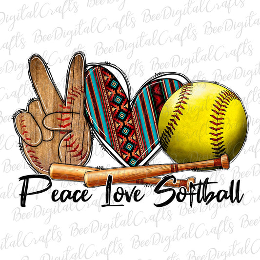 Peace love softball sublimation design