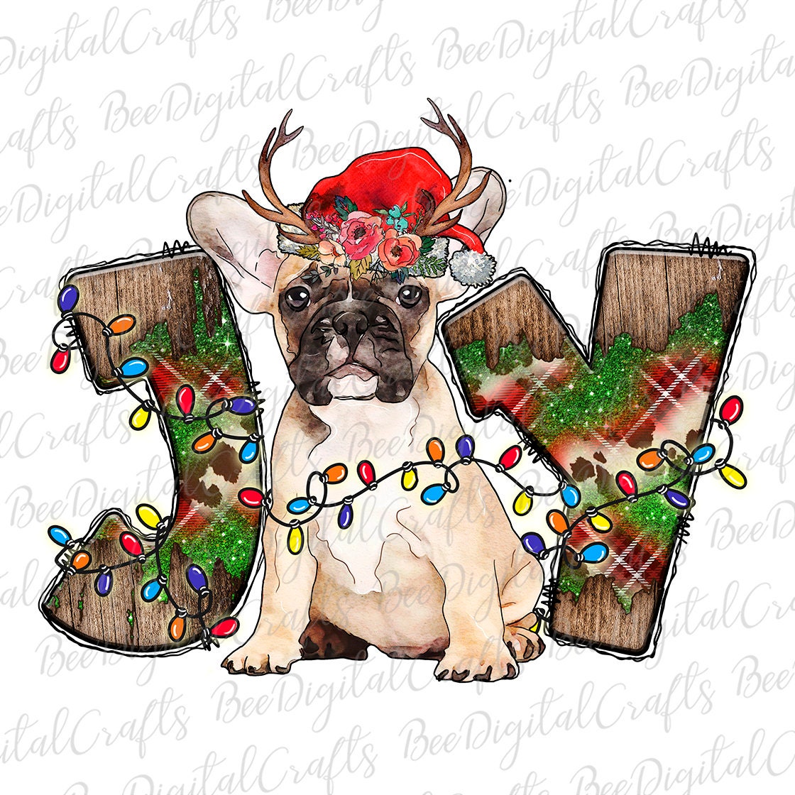 Christmas Joy fawn french bulldog sublimation design