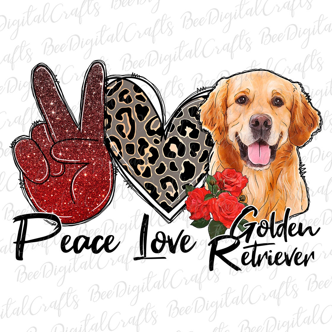 Peace love golden retriever sublimation design