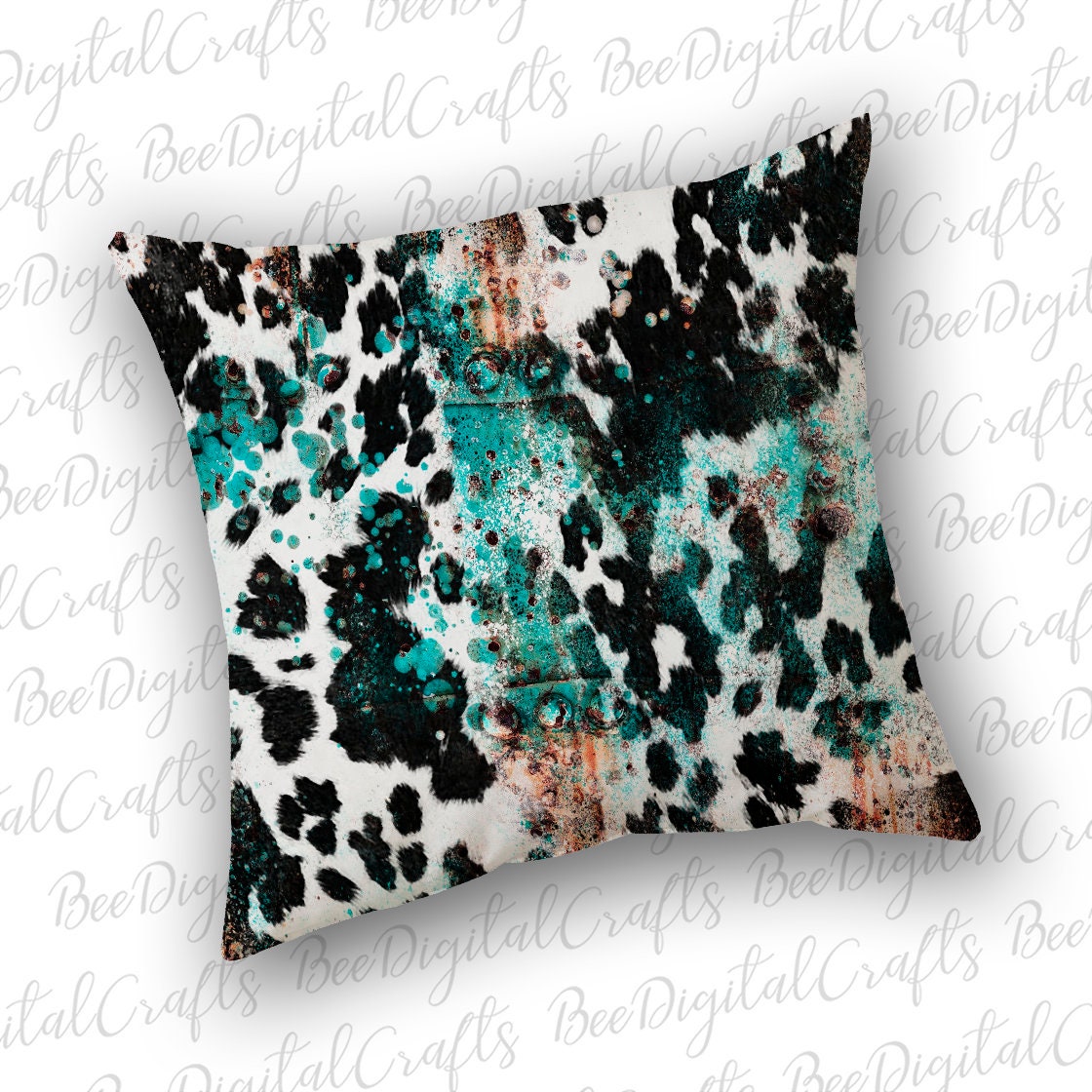 Cowhide and teal rustic background sublimation design