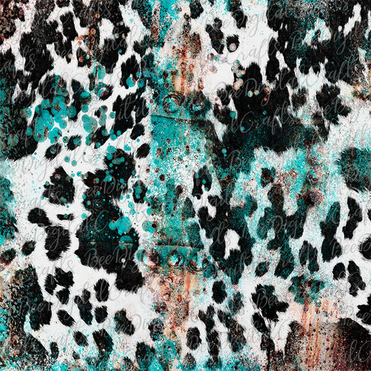 Cowhide and teal rustic background sublimation design