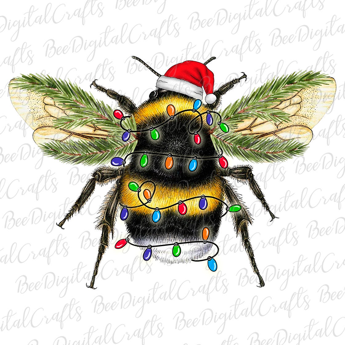 Christmas bee with Santa hat sublimation design