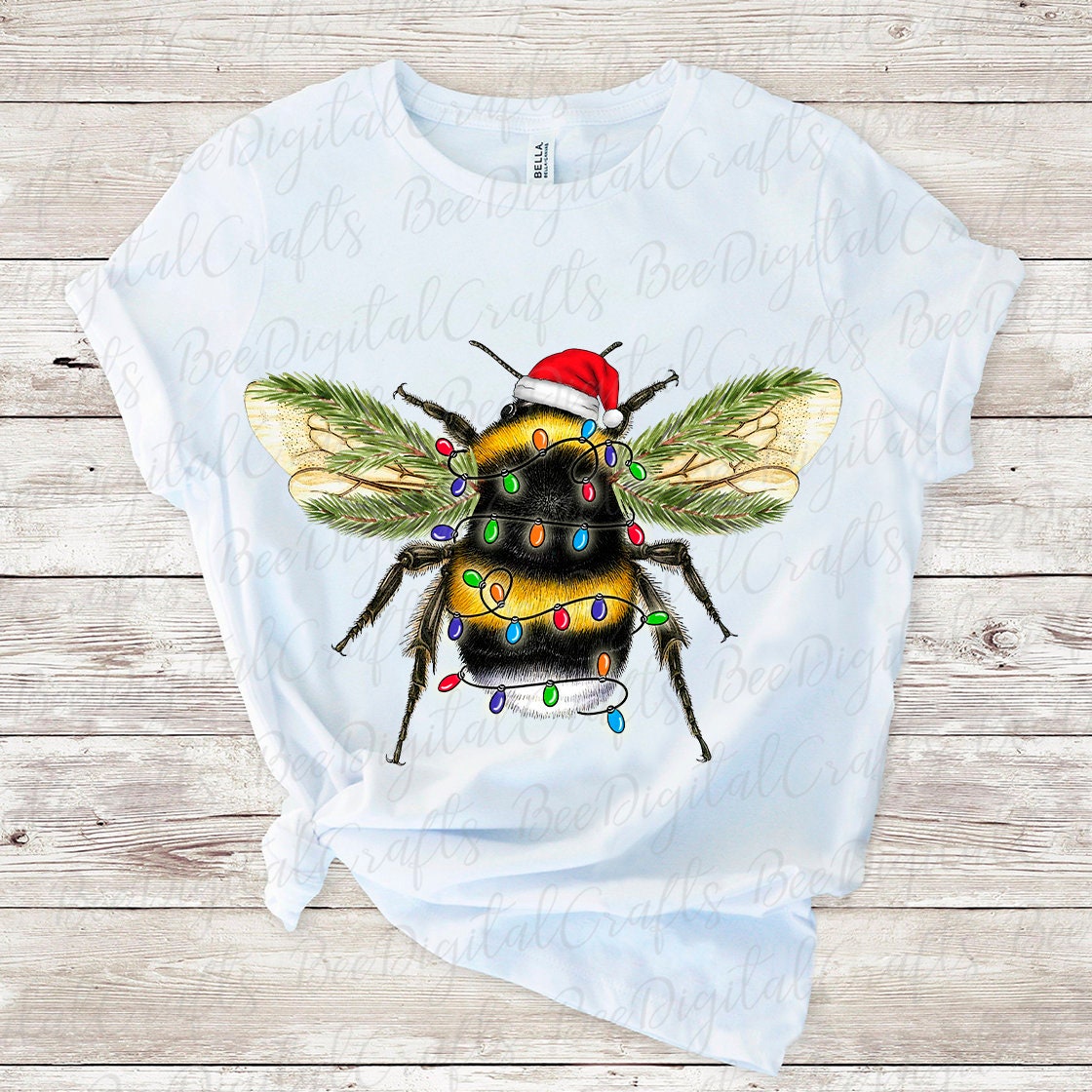 Christmas bee with Santa hat sublimation design