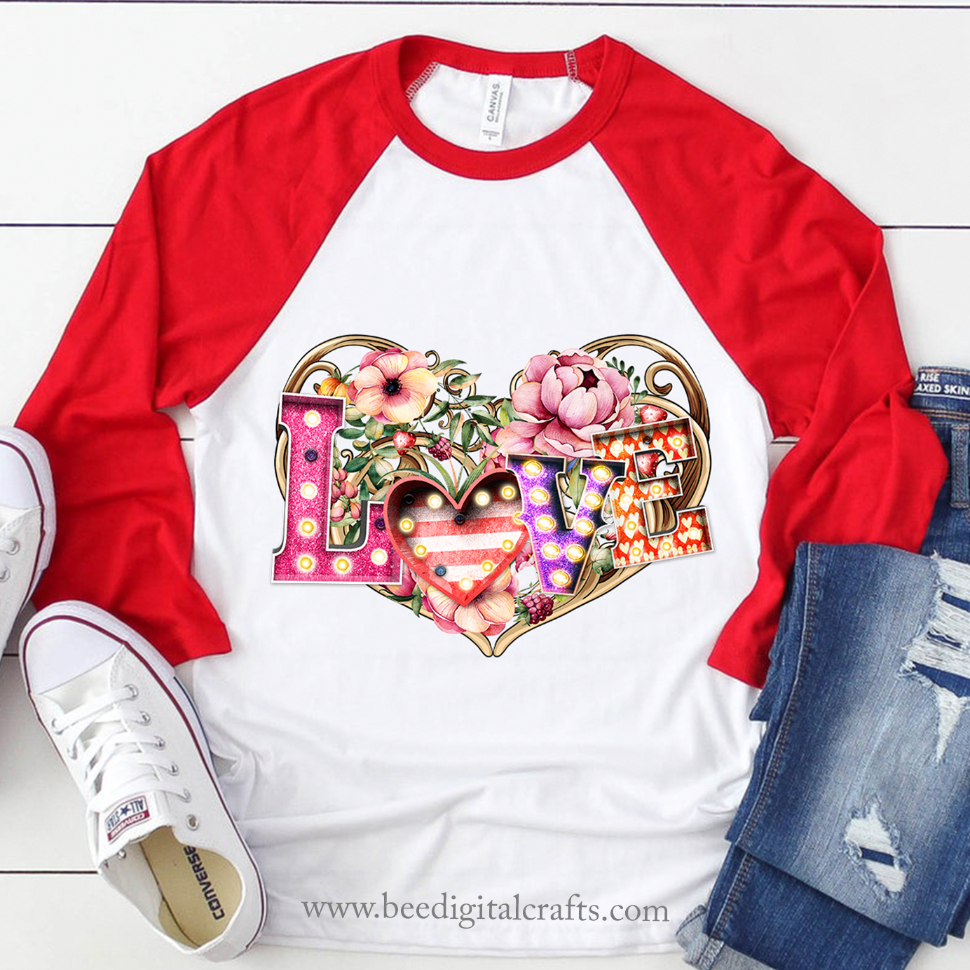 Floral heart sublimation design