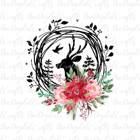 Christmas deer with flower sublimation design