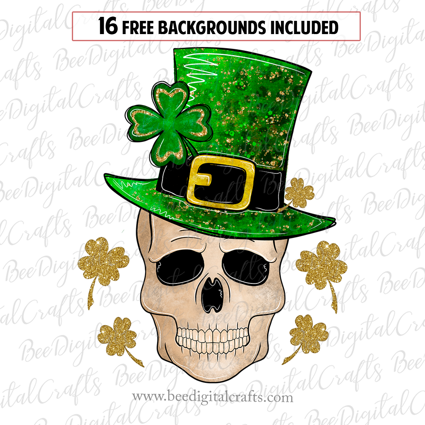 Skull with Patrick hat and clover sublimation design