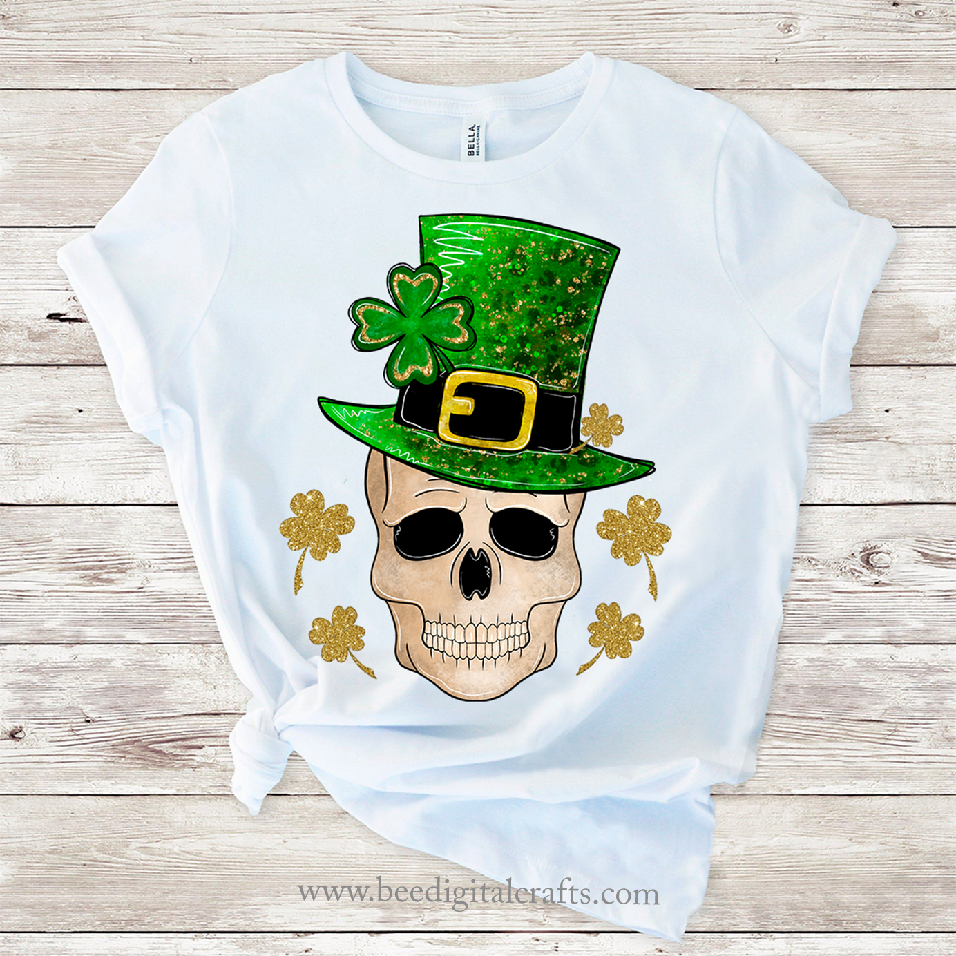 Skull with Patrick hat and clover sublimation design