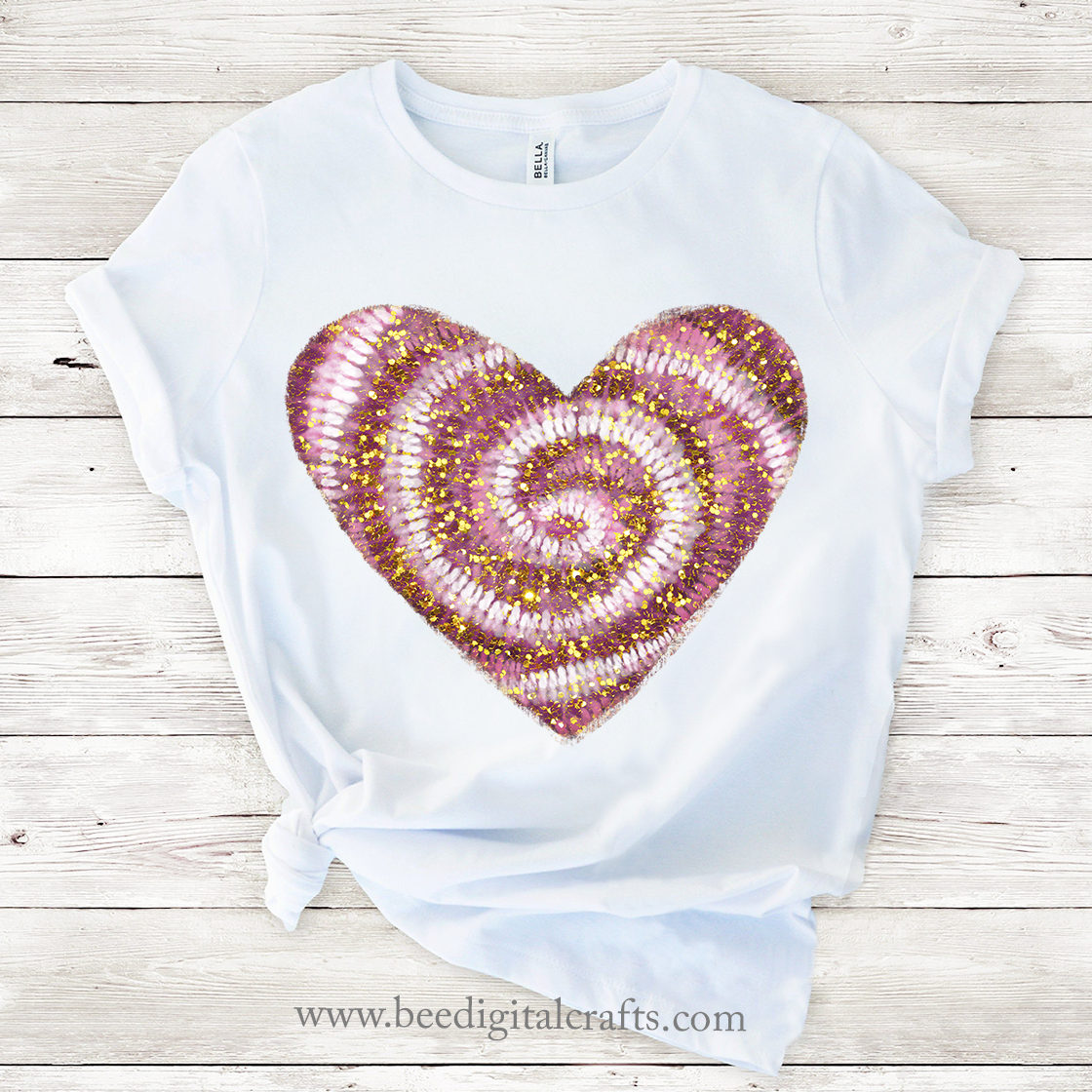 Pink glitter heart sublimation design