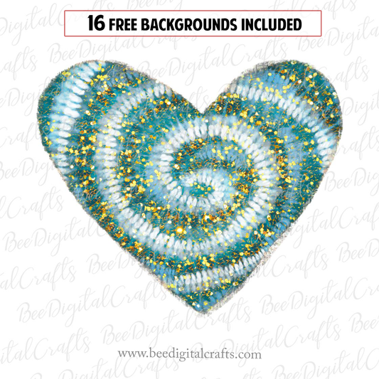 Teal glitter heart sublimation design