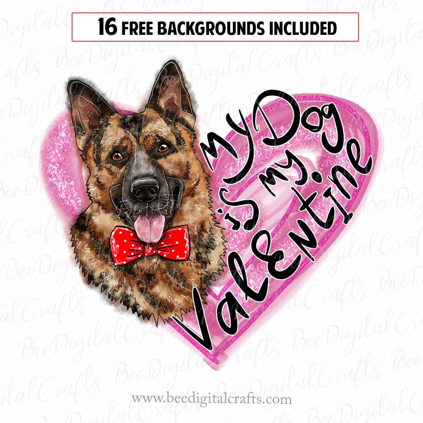 German shepherd Valentine sublimation design