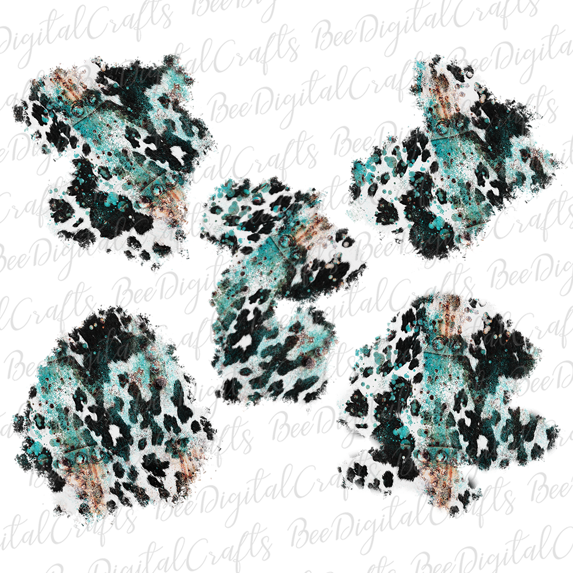 Black cowhide teal patch sublimation design