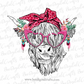 Valentine highland cow with glasses and bandana sublimation design