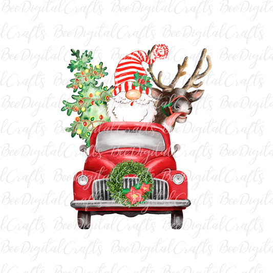 Christmas truck gnome and deer sublimation design