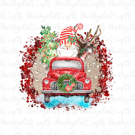 Christmas truck and gnome sublimation design