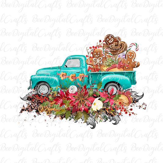 Christmas truck with ginger bread sublimation design