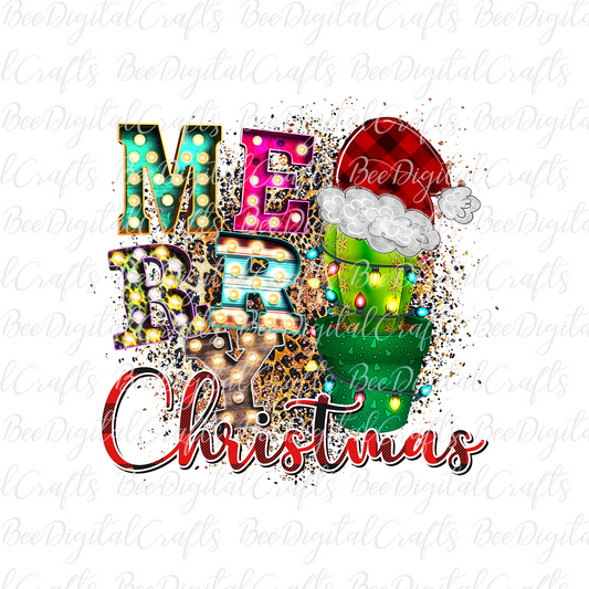 Merry Christmas cactus sublimation design