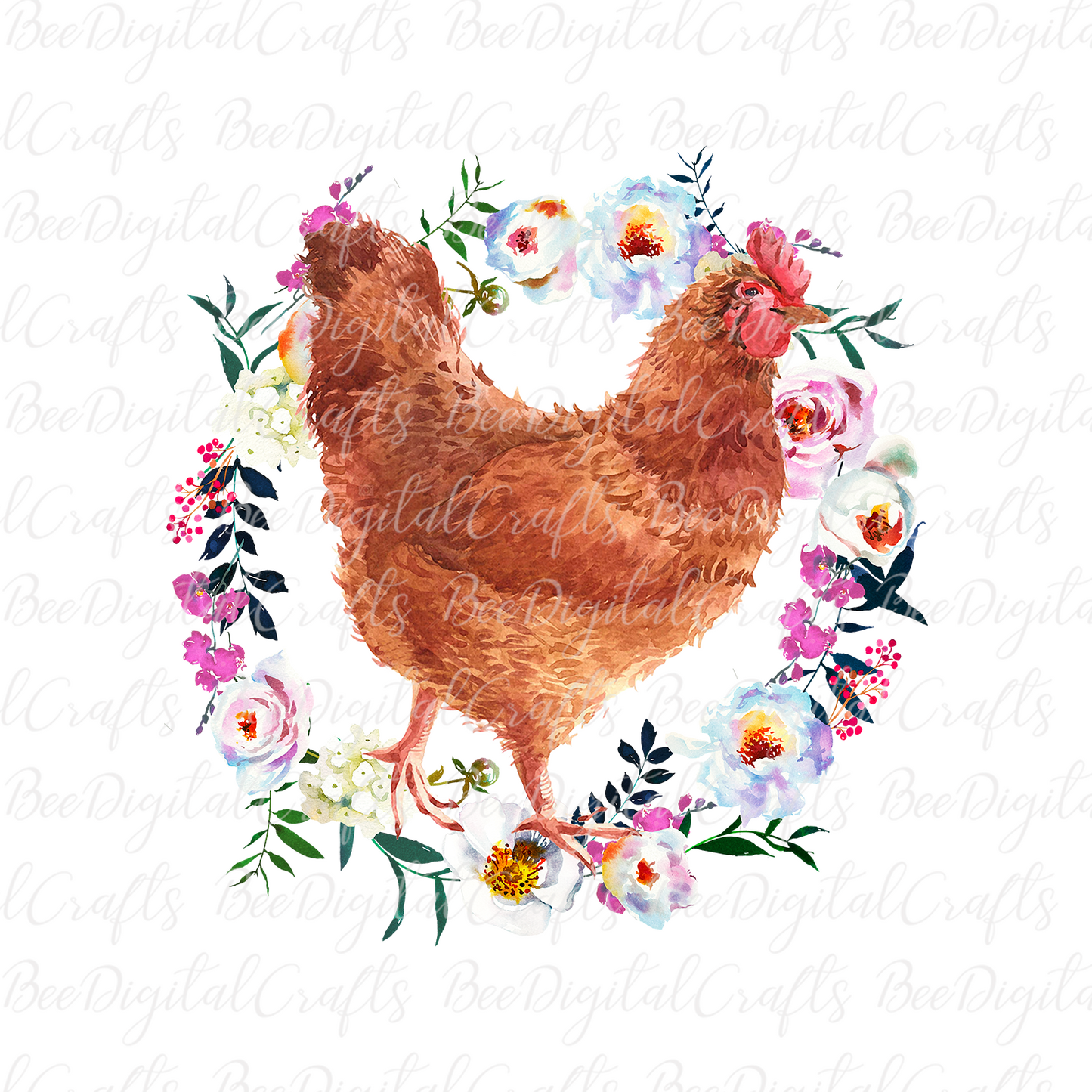 Chicken with flower wreath sublimation design