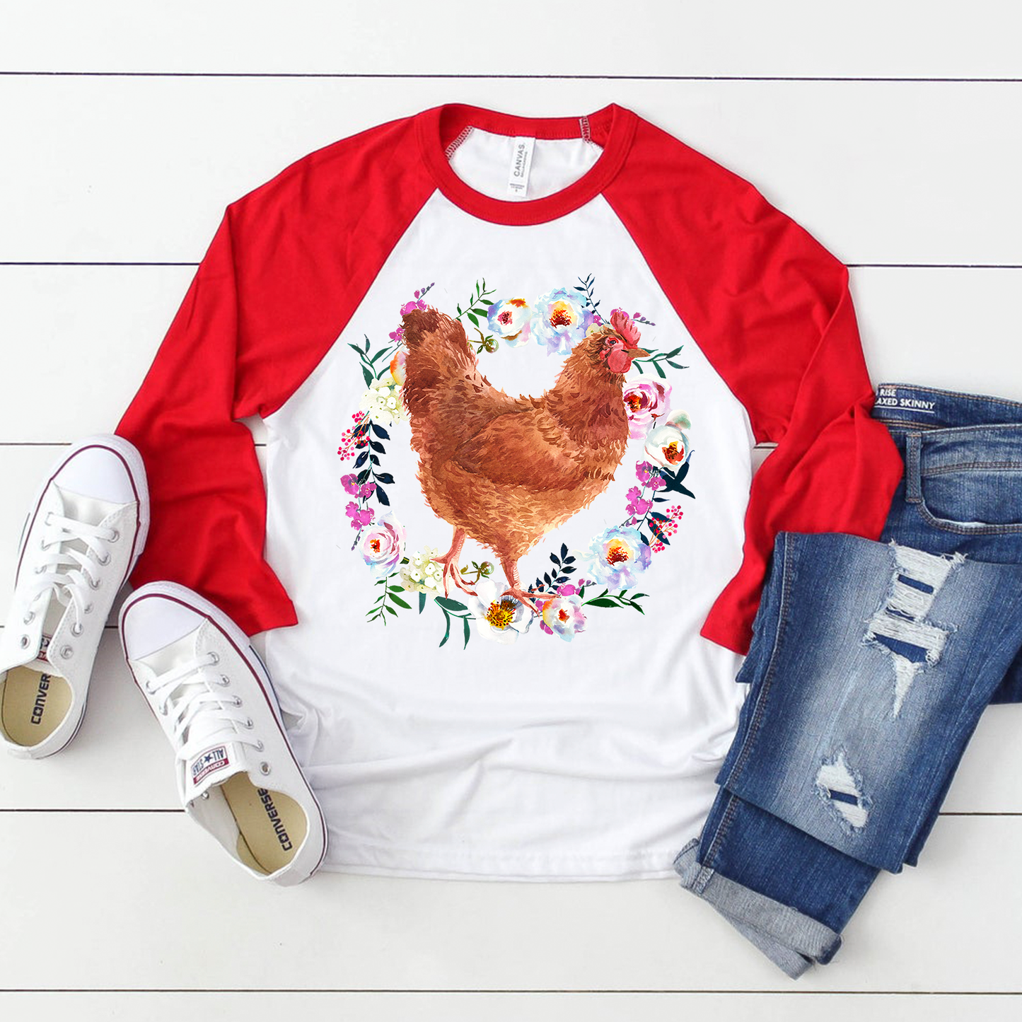 Chicken with flower wreath sublimation design