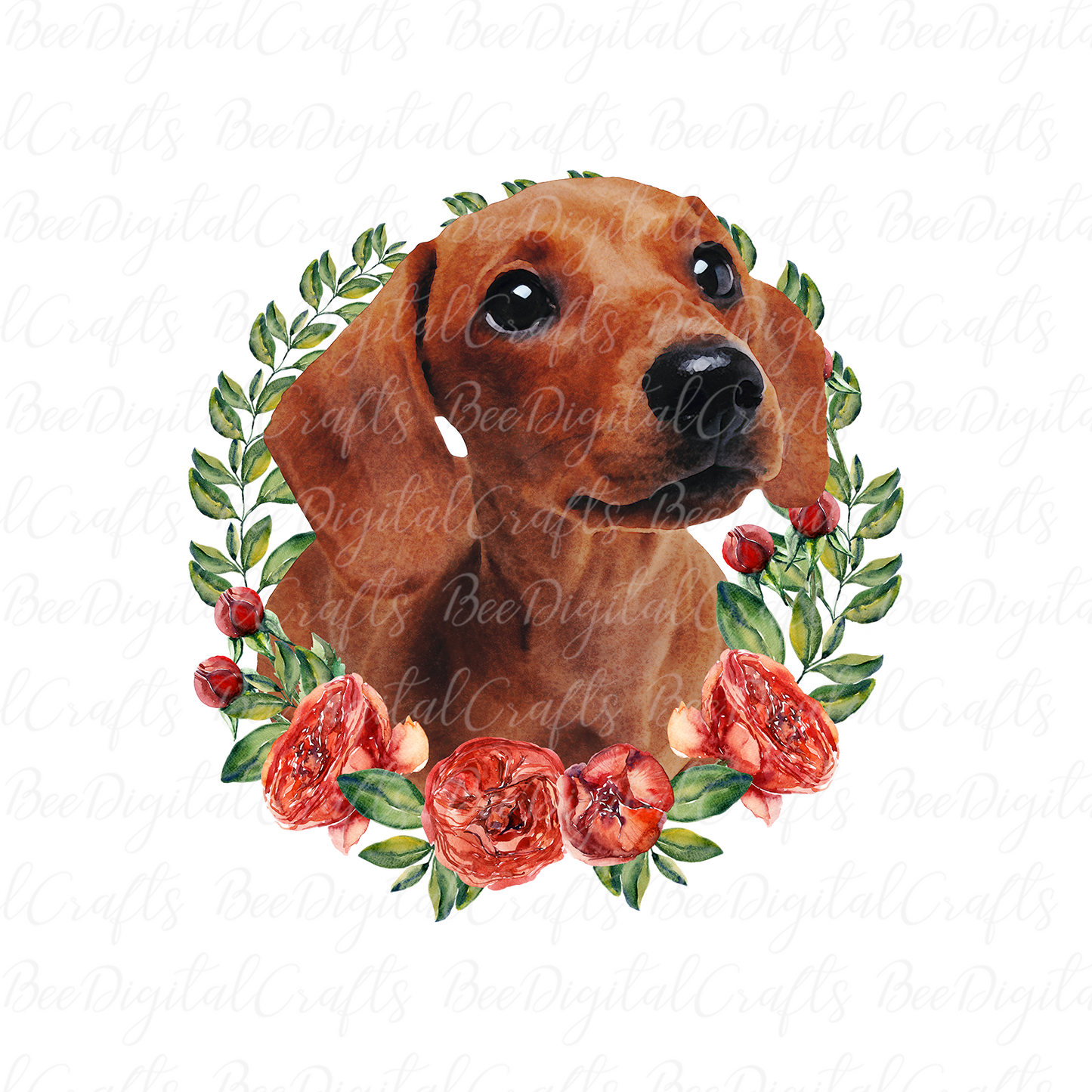 Dachshund with flower sublimation design